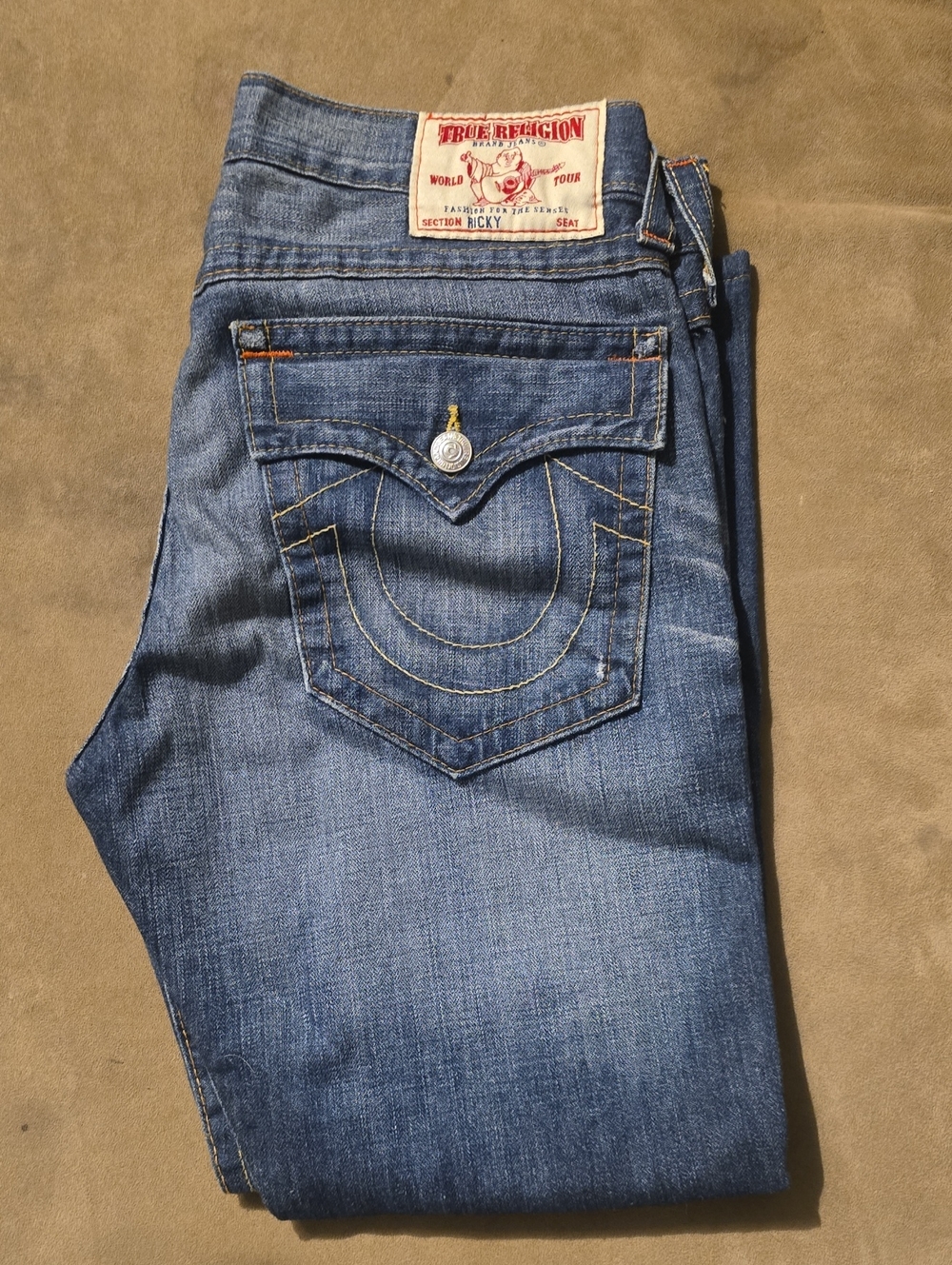 True Religion Men's Slim Straight Light Blue Washed Jeans